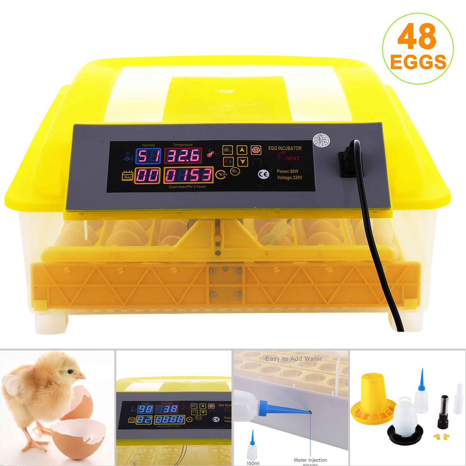 48 fully automatic egg incubator with digital LED display and auto turning